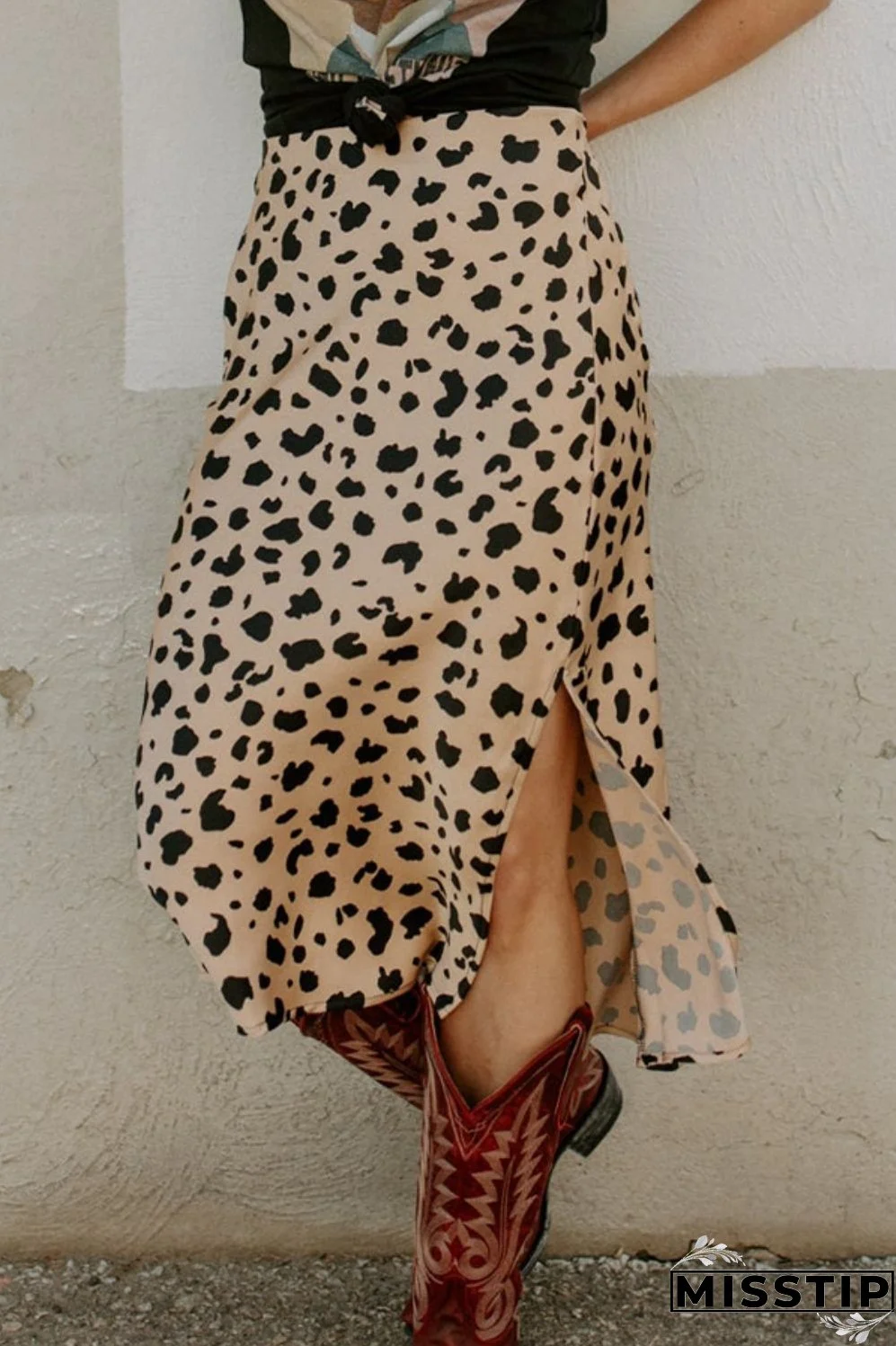 Slit Printed Midi Skirt