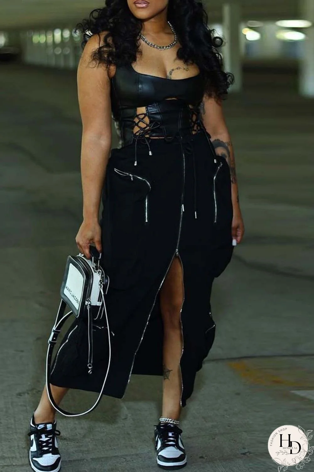 Khaki Casual Solid Patchwork Regular High Waist Conventional Solid Color Skirt