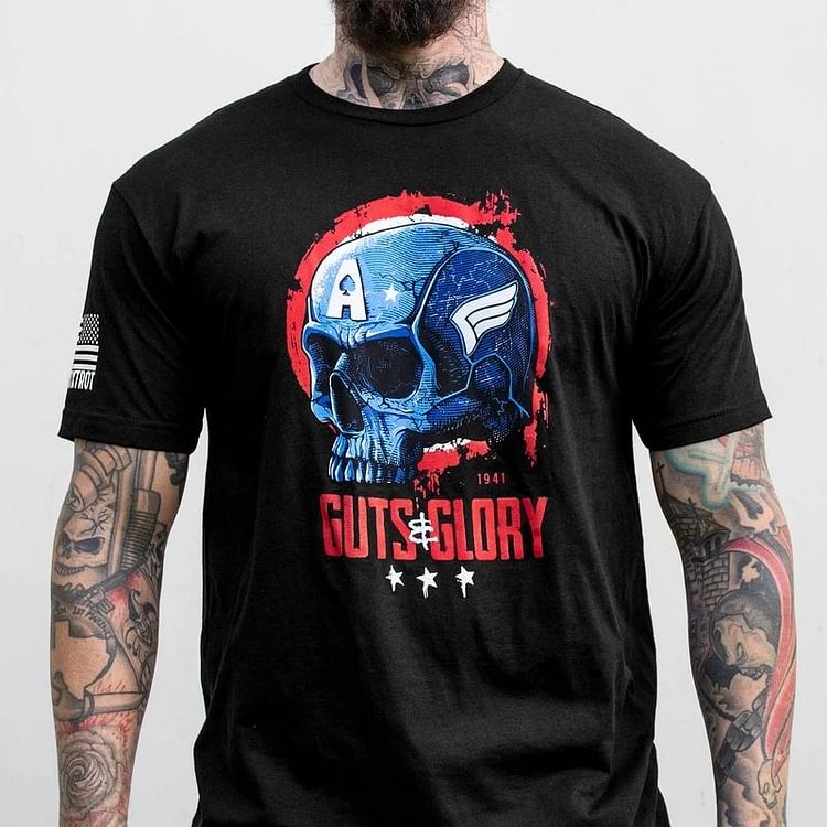 Casual blue A skull printed T-shirt