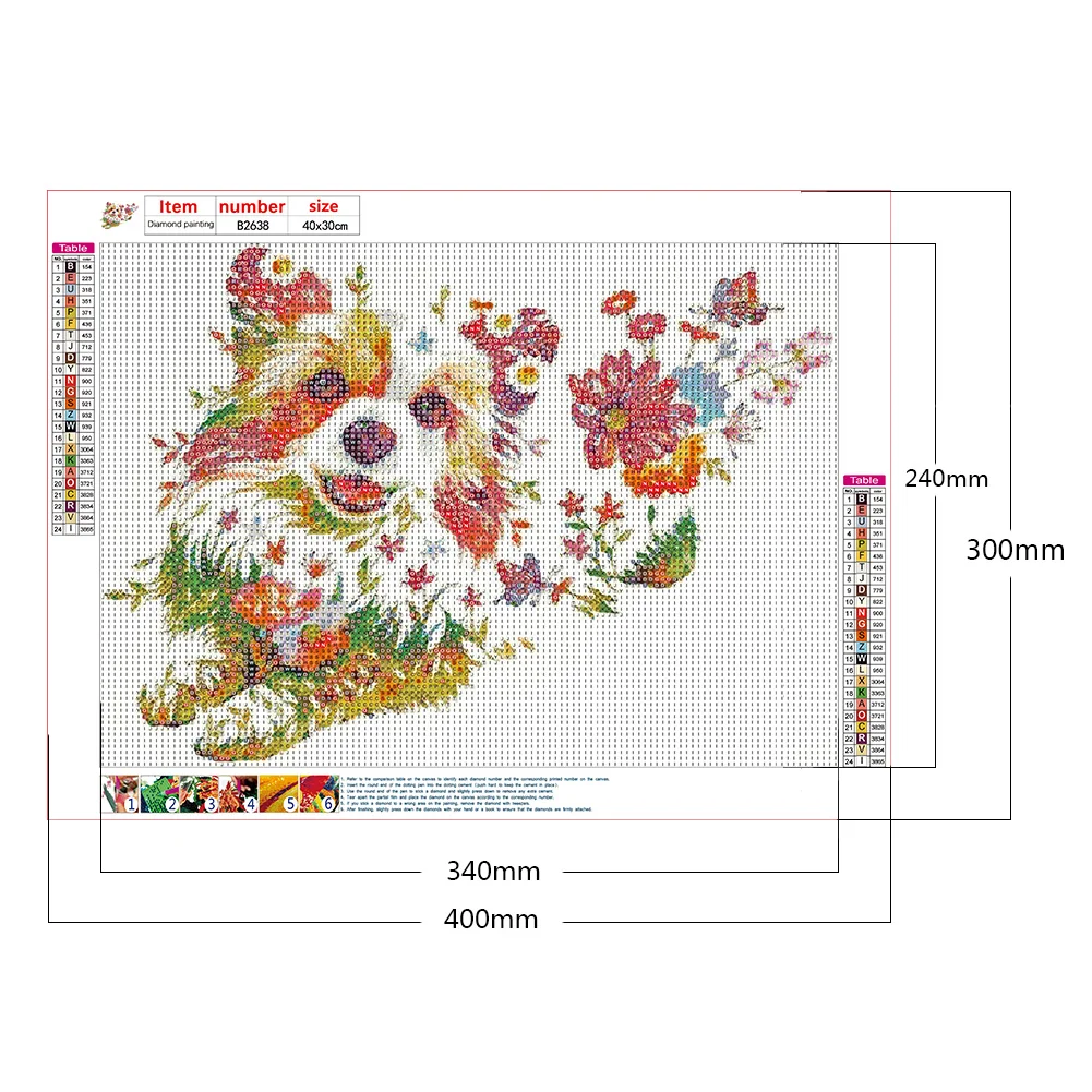 Full Round Diamond Painting 40*30cm - Puppy And Flowers