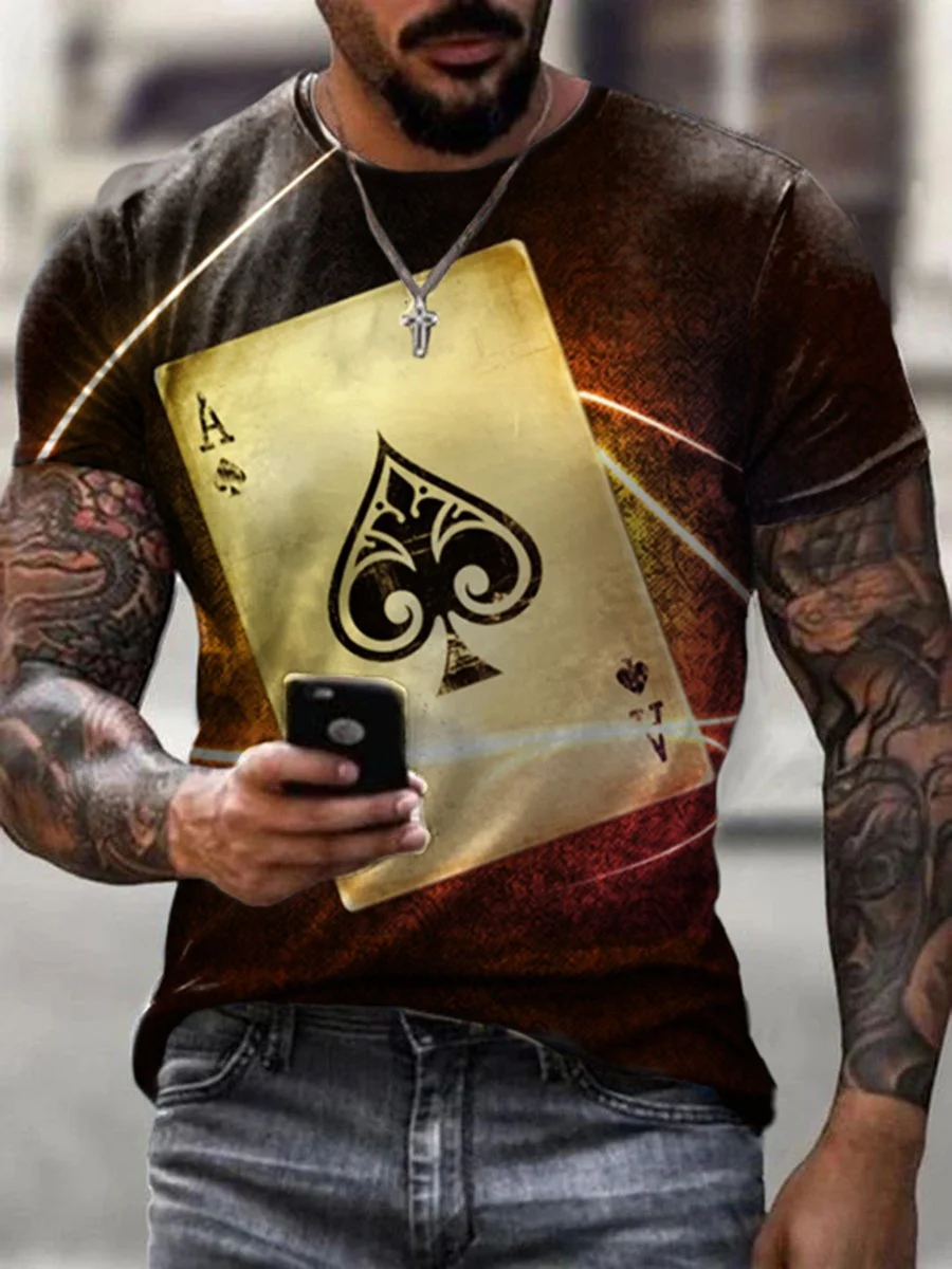 Men's 3D Poker Print Trendy T-shirt