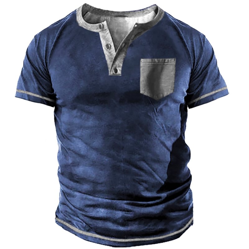 Men's Vintage Print Henley Shirt-Compassnice®