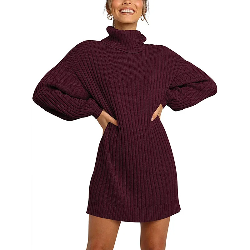 Wongn Wongn And Winter New Women's Turtleneck Medium Long Sweater Sweater Dress