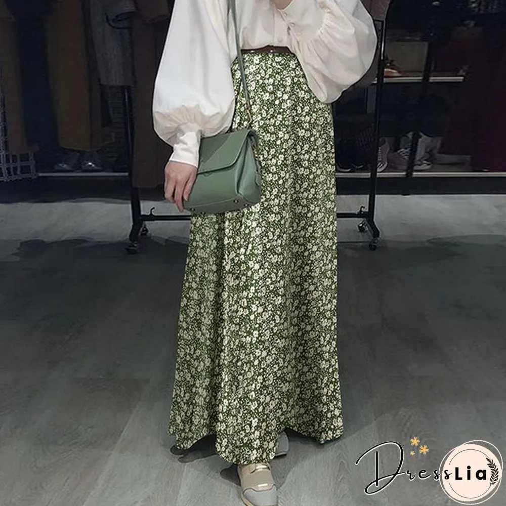 Women Elegant Floral Skirt A-Line Holiday Casual Loose Long Skirts