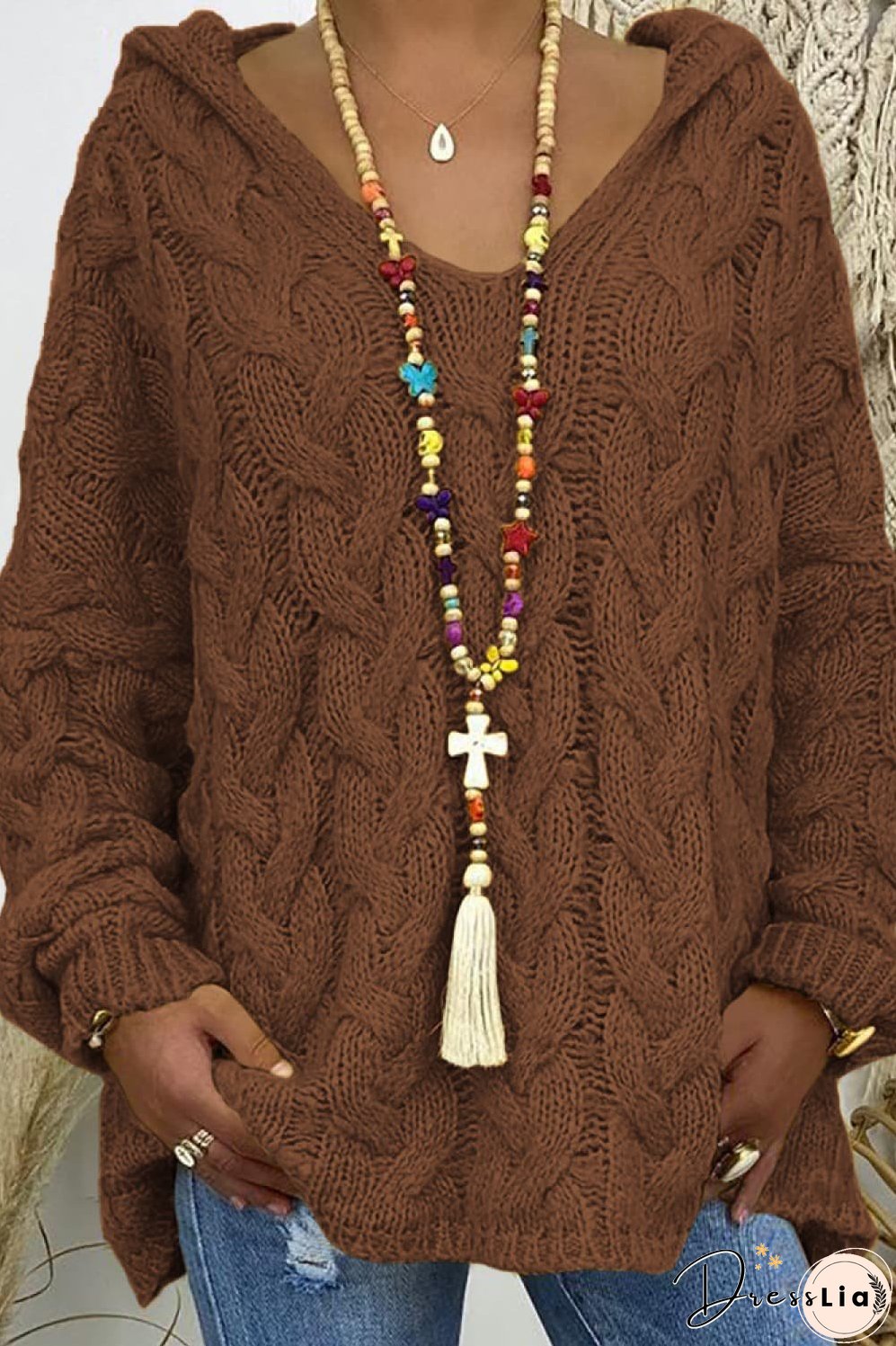 Cable-Knit Hooded Sweater