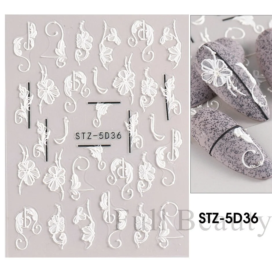 Applyw Elegant Lace Nail Art Design Wedding Bridal Stickers Embossed Floral French Decals Charms Sliders Manicure Decor SASTZ-5D36