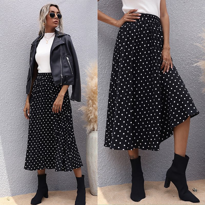 Draped Dress Slim-fit Mid-length Polka Dot Black Skirt
