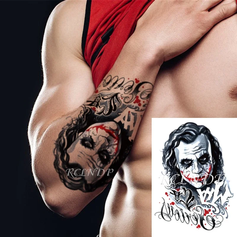 Waterproof Temporary Tattoo Sticker Joker Skull Letter Big Size Body Art Flash Tatoo Fake Tatto Stickers for Girl Men Women
