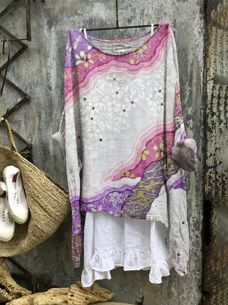 Japanese Cherry Blossom Linen Blend Tunic