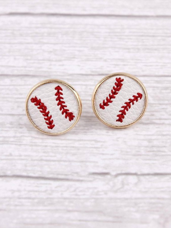 Baseball Softball Embroidered PU Leather Earrings