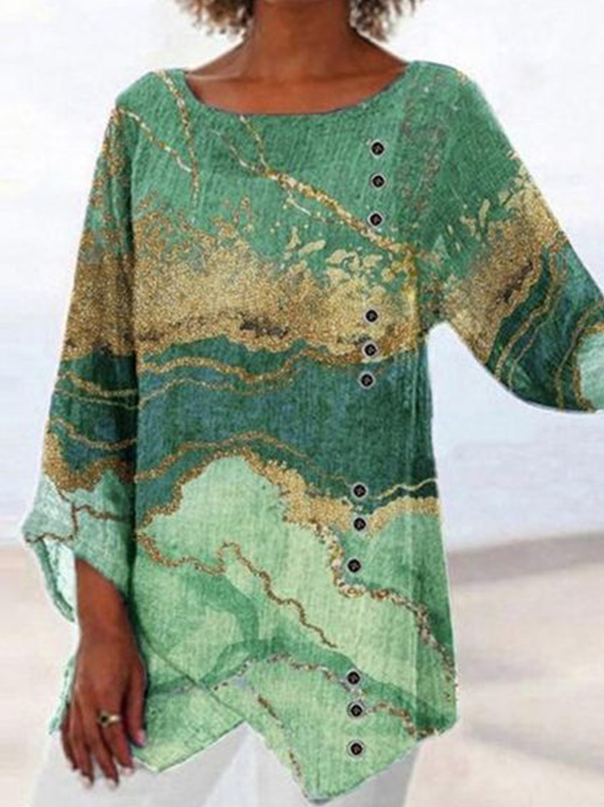 Round Neck Marbling Vacation Tunic Tops OM12- Fabulory