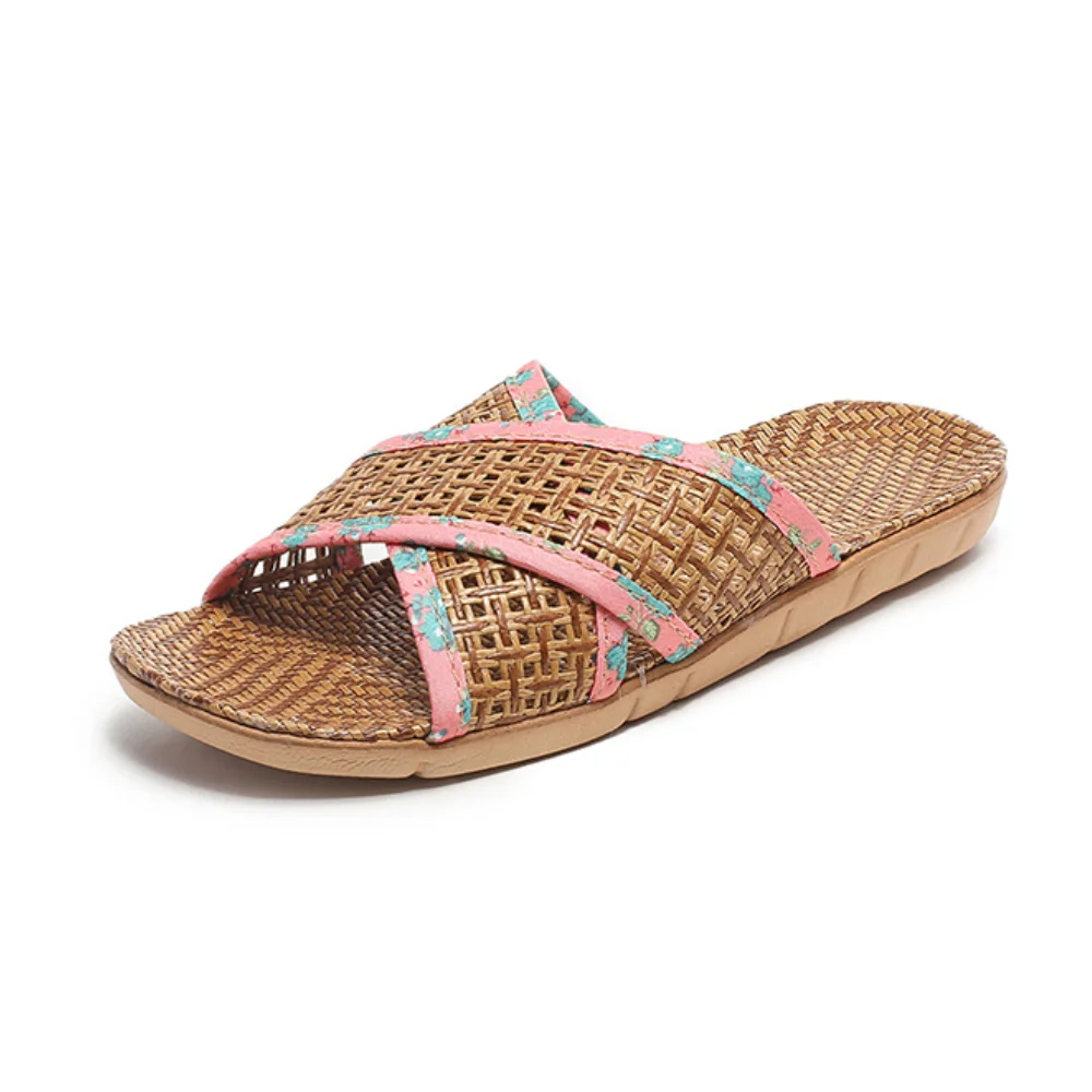 Smiledeer Summer Rattan Grass Woven Non-slip Men's and Women's Linen Slippers