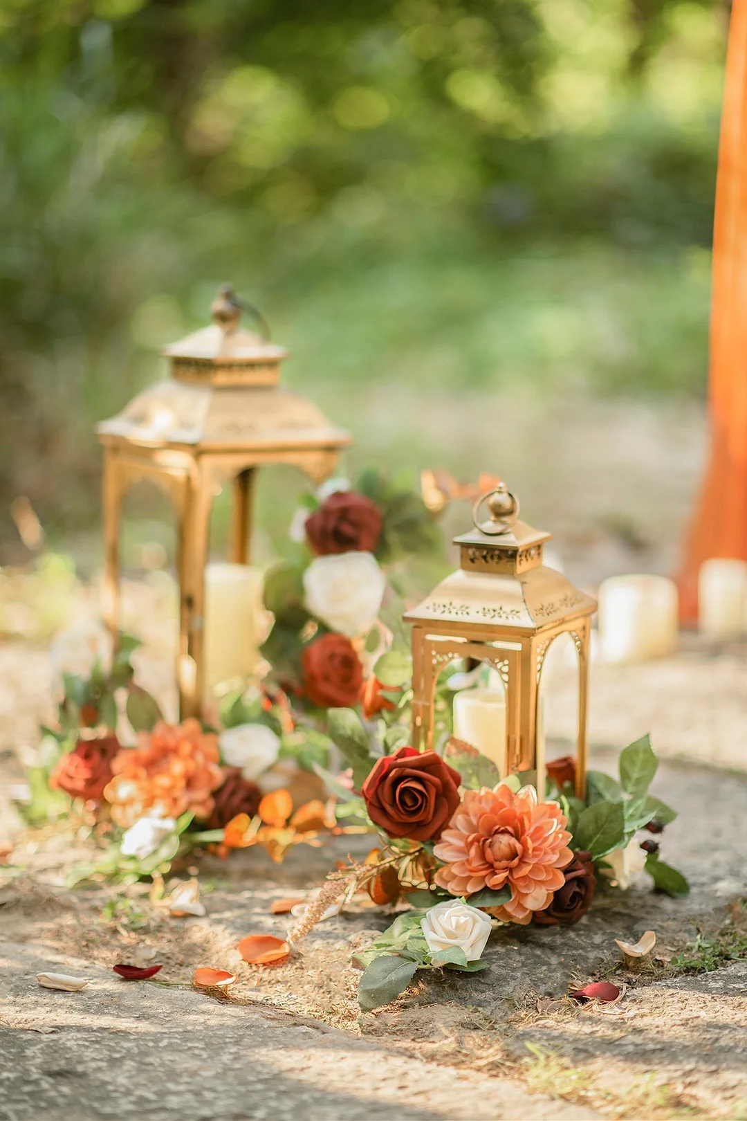 Lantern Floral Arrangements in Sunset Terracotta