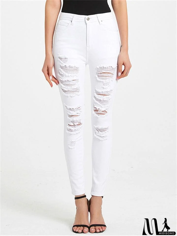 MidiSono - Women's Street Style Casual Slim Fit Ripped Super Cool Denim Jeans