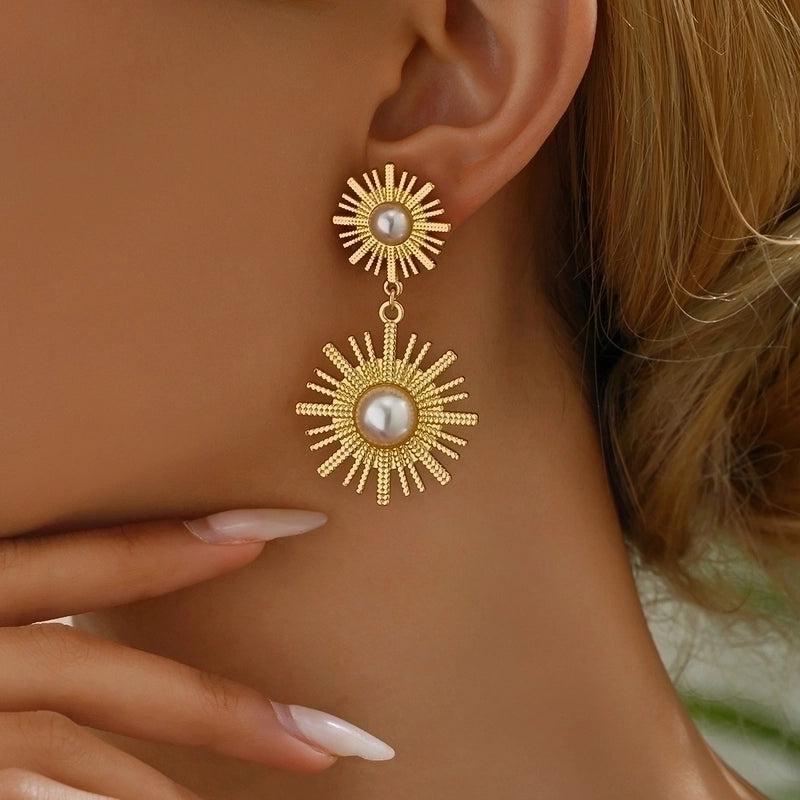 1 Pair Hawaiian Vacation Minimalist Geometric Inlay 201 Stainless Steel Plastic 18K Gold Plated Drop Earrings Ear Studs