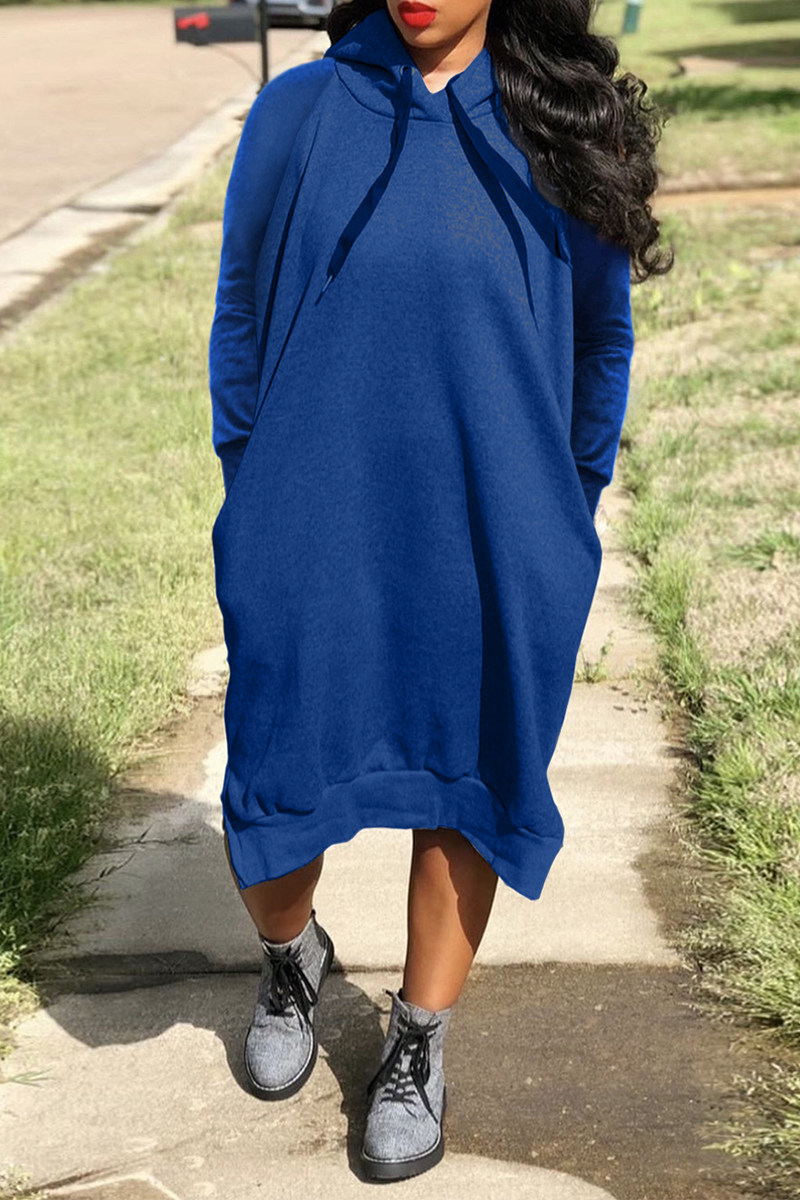 Casual Solid Split Joint Hooded Collar Straight Dresses