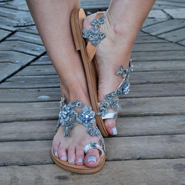Women Summer Fashion Wedding Flower Flat Sandals