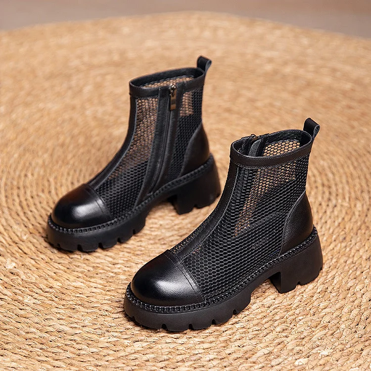 Summer Fashion Leather Mesh Patchwork Boots Women