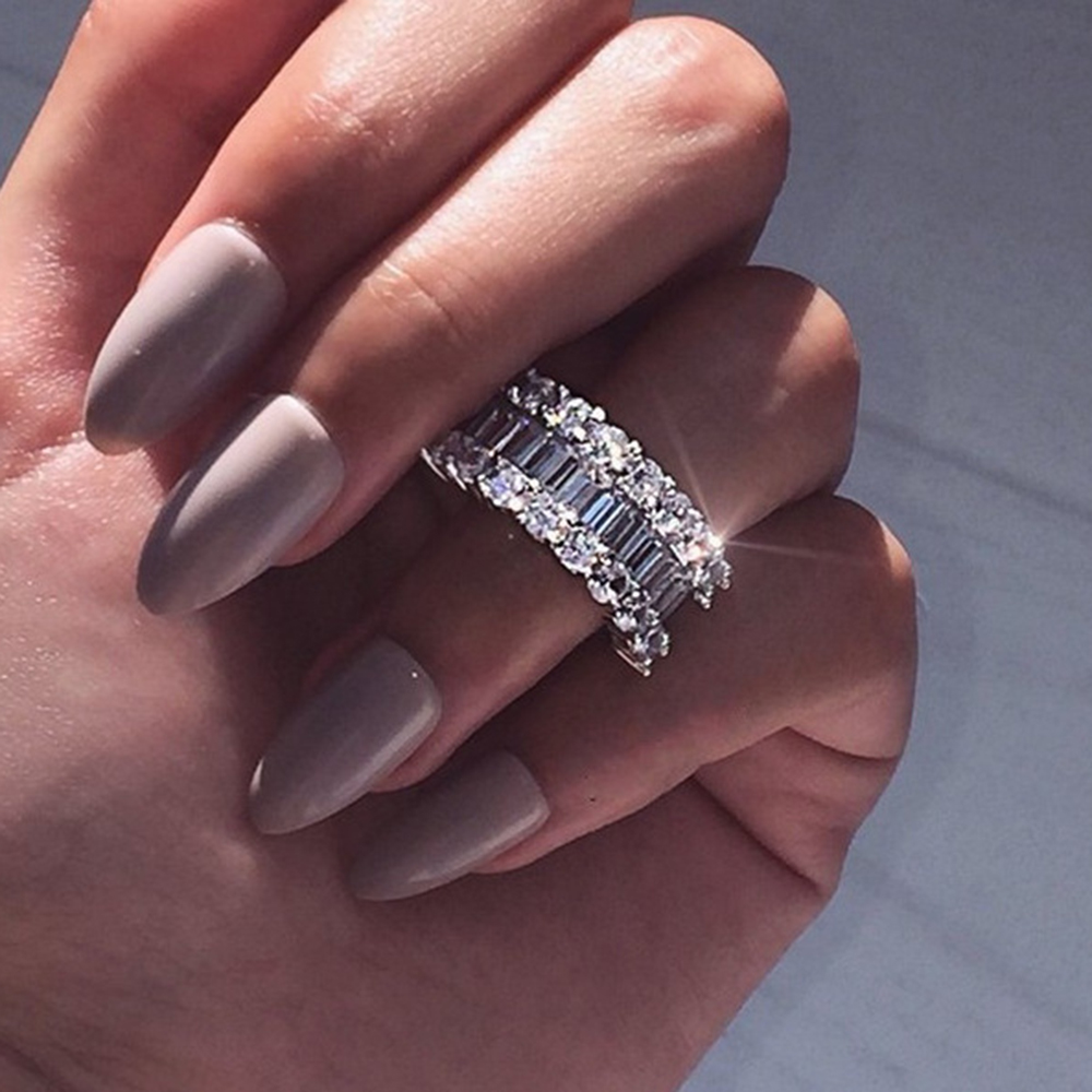 Fashion Geometric Plating Rhinestone Zircon Silver Rings