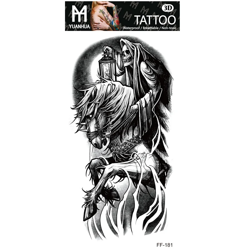 Sdrawing Forest Tattoo Sticker for Men Women Children Tiger Wolf Death Skull Temporary Tattoo Fake Henna Skeleton King Animal Tatoo