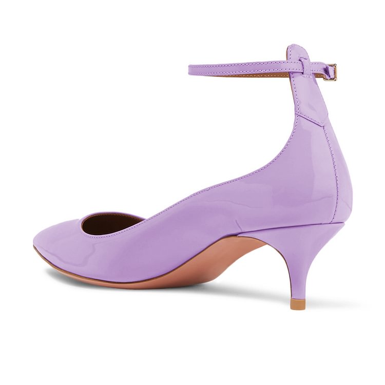 Light Purple Kitten Heels Pointed Toe Ankle Strap Heels Pumps |FSJ Shoes