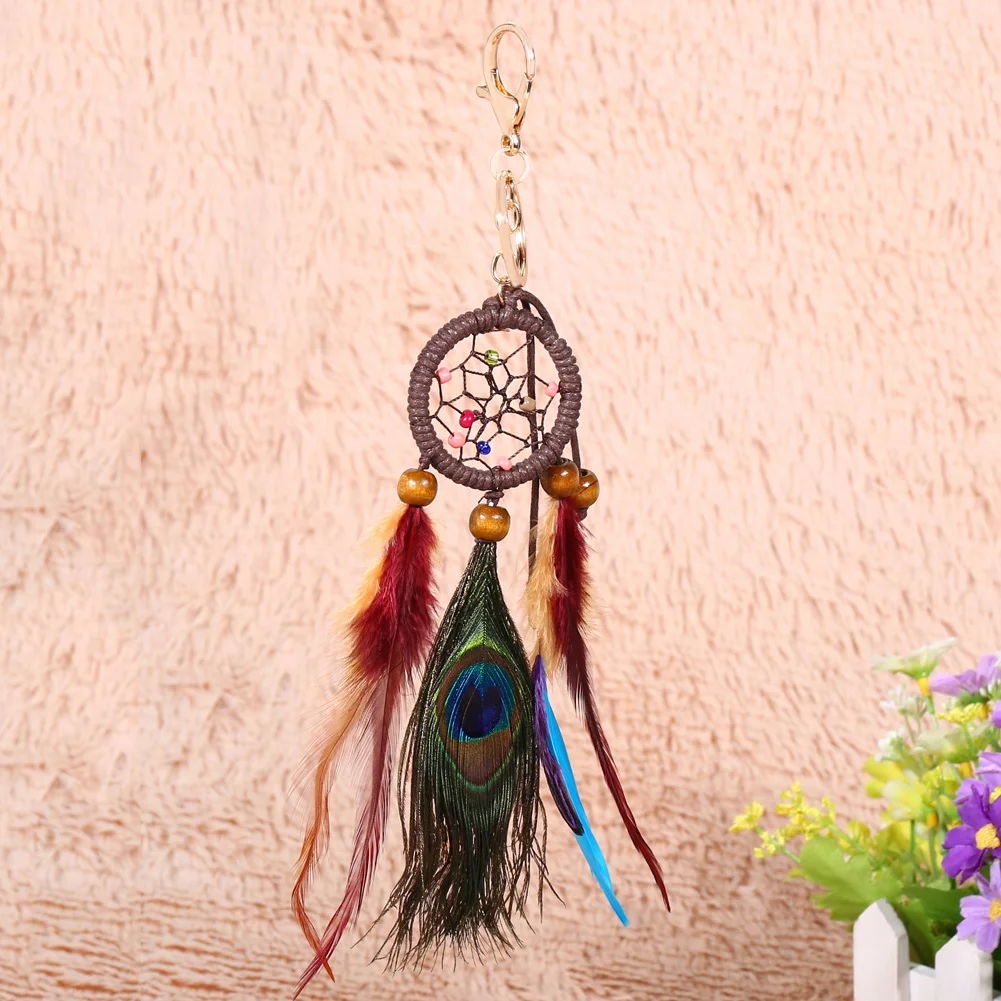 Dream Catcher Keychain Peacock Feather Car Key Ring Women Girl Jewelry Gift
