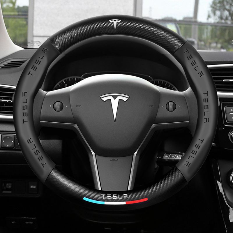 Tesla Carbon Fiber & Leather Steering Wheel Cover