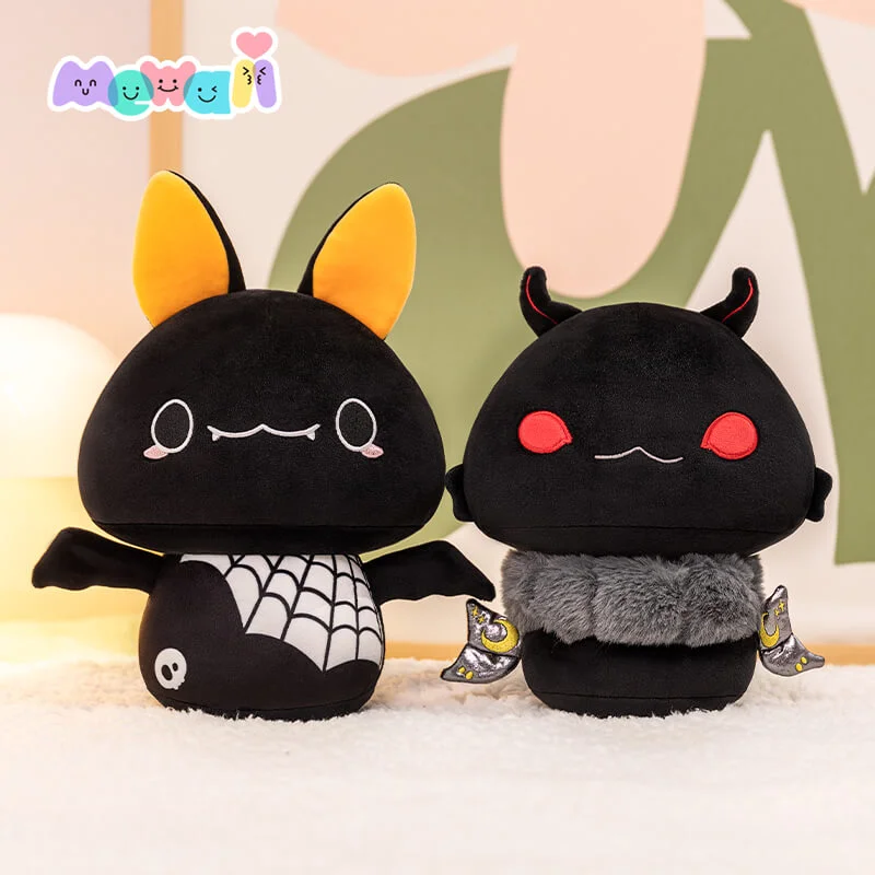 2-Pack Mewaii® Mushroom Family Bat with Spider Web & Devil Moth Black Kawaii Plush Pillow Squish Toy