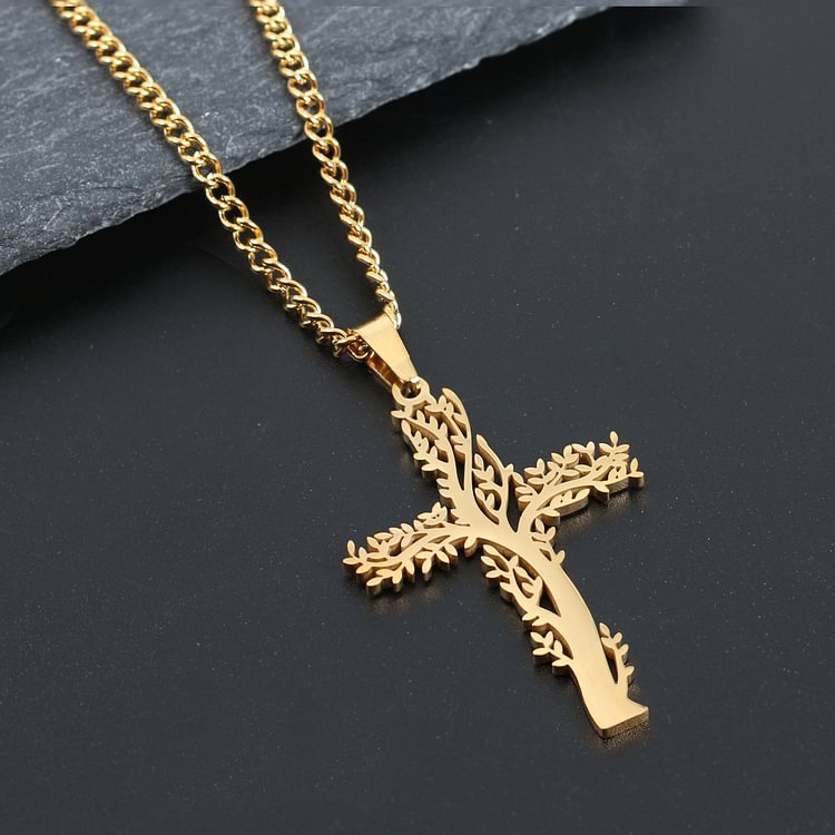 Tree of Life Cross Long Necklace