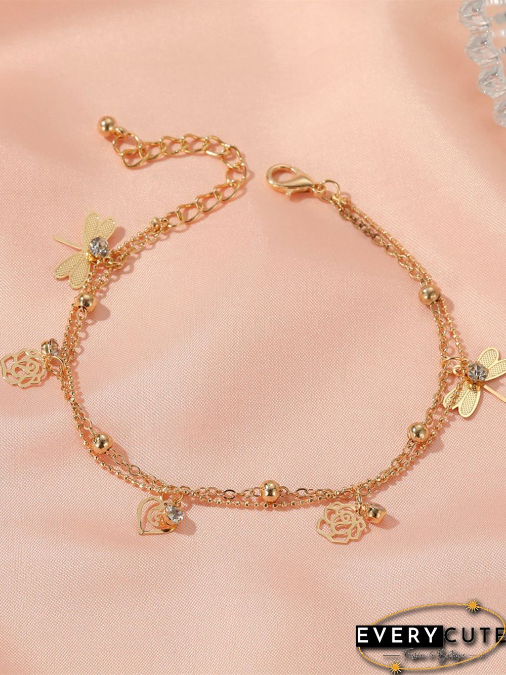 Holiday Style Beach Rose Dragonfly Zircon Multilayer Anklet