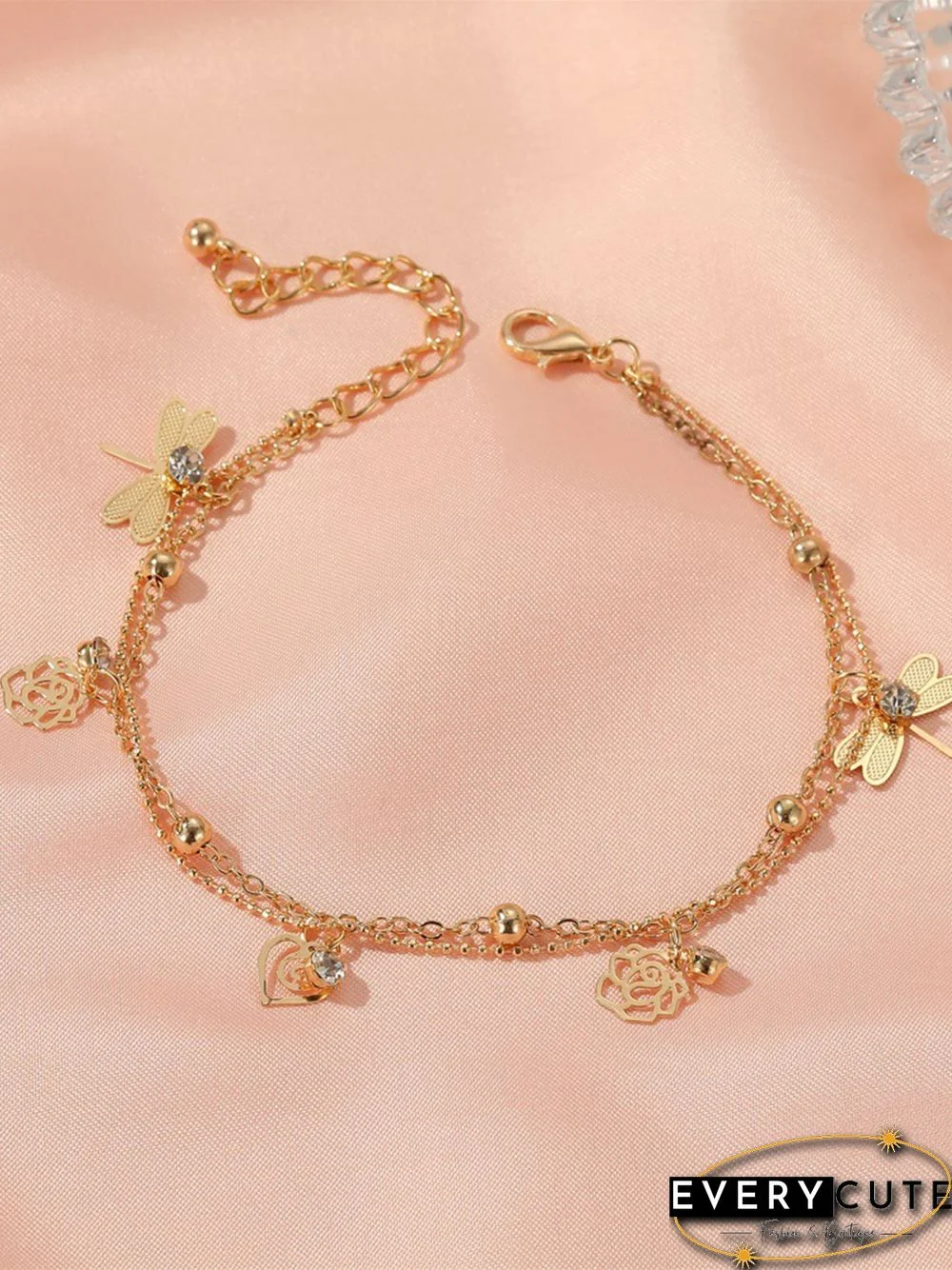 Holiday Style Beach Rose Dragonfly Zircon Multilayer Anklet