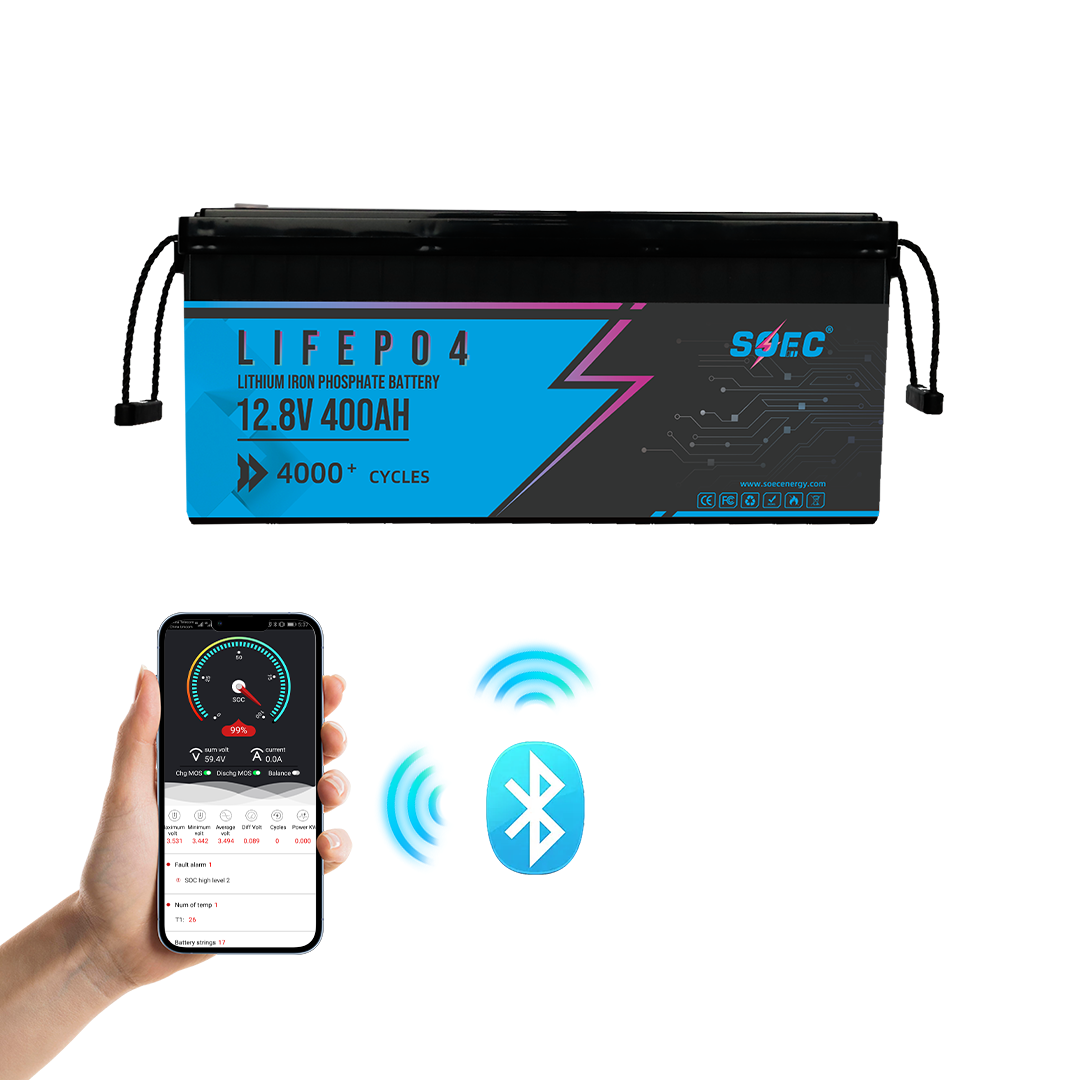 SOEC 12V 400Ah LiFePO4 Battery pack with Bluetooth, Heating, Active  equalization, Built-in Smart 250A BMS