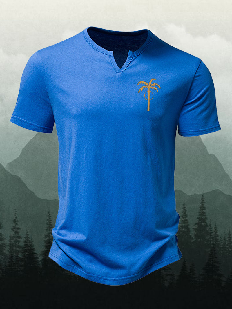 Men's Gold Version Palm Tree V-neck Short-Sleeved Shirt