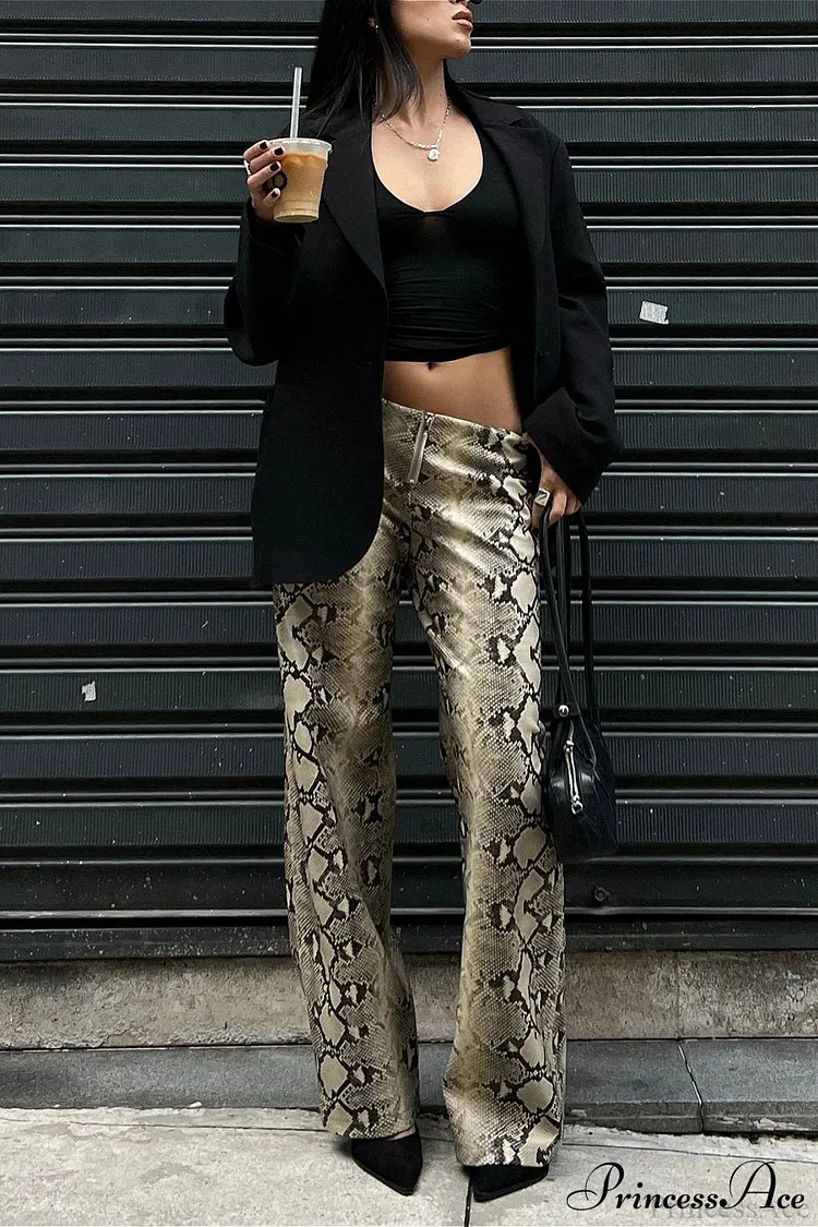 Low-Waist Snake Print Wide-Leg Jeans
