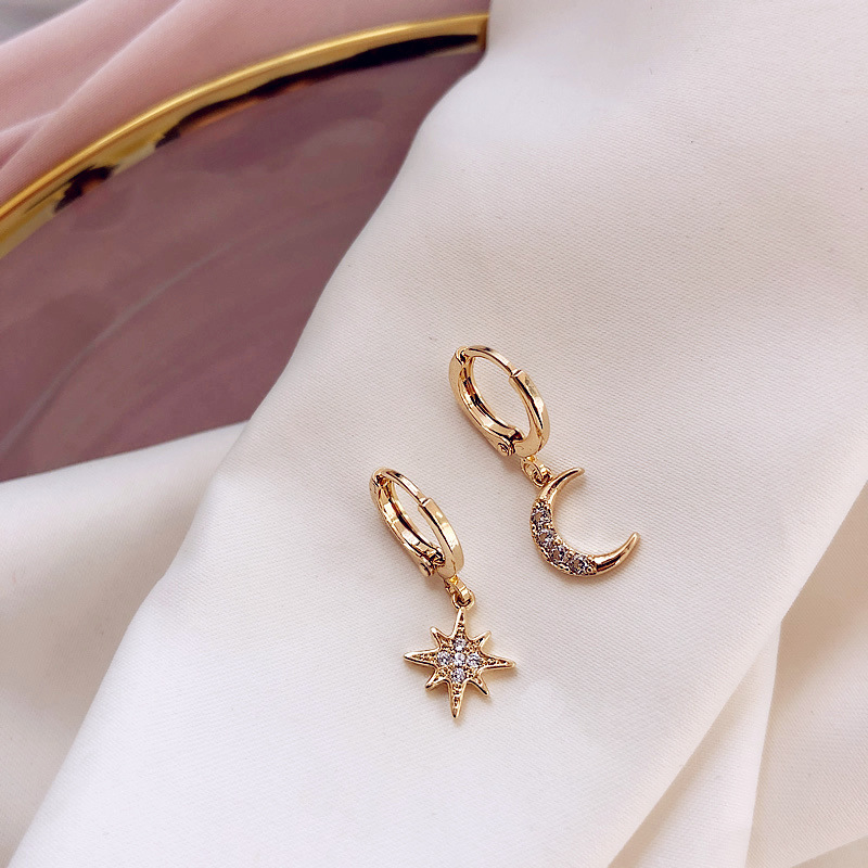 Asymmetrical Star Moon Pendant Hoop Earrings | Oxredo Shop Ramadan Sale