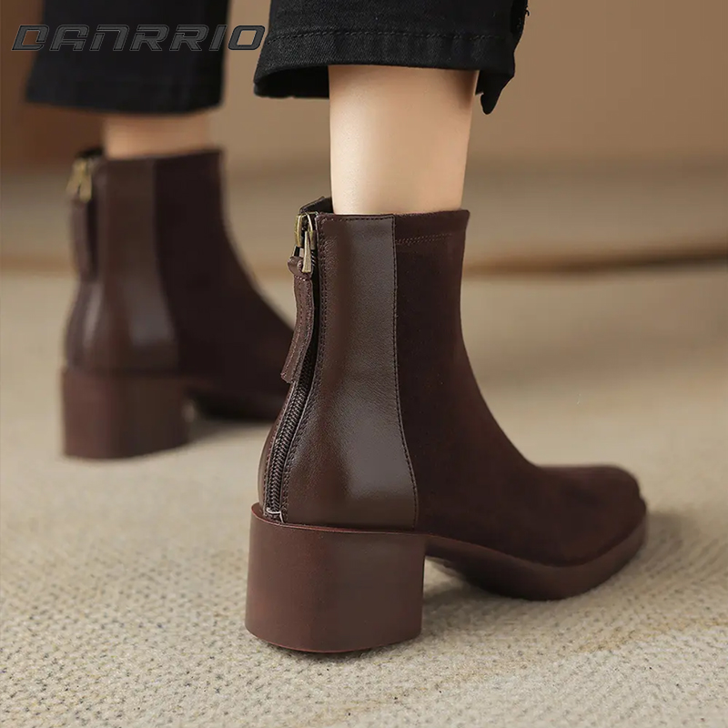 Cowhide 5cm Thick Heel British Style Square Leather Martin Boots DANRRIO.COM DANRRIO
