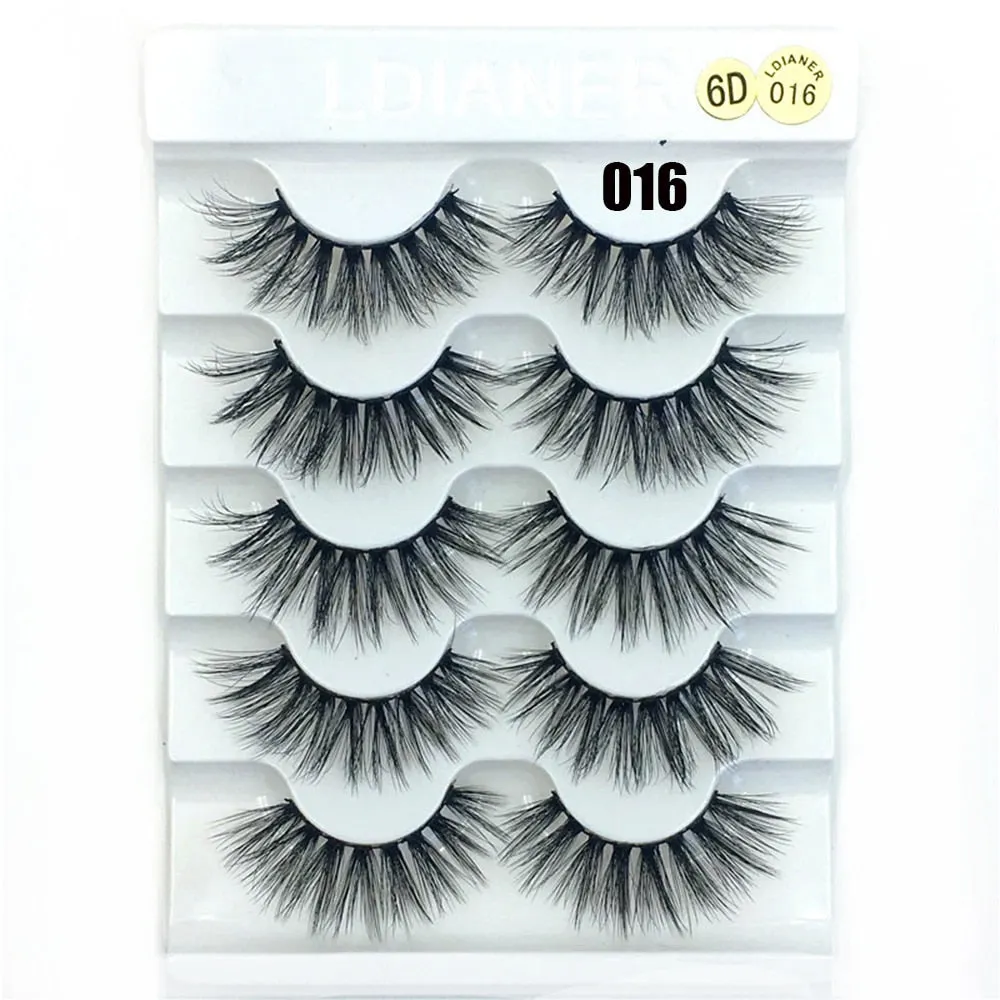 5Pairs 6D Mink Lashes False Eyelashes Natural Long Eyelash Extension Cross Volume Soft Fake Eye Lashes Winged Faux Cils Dropship