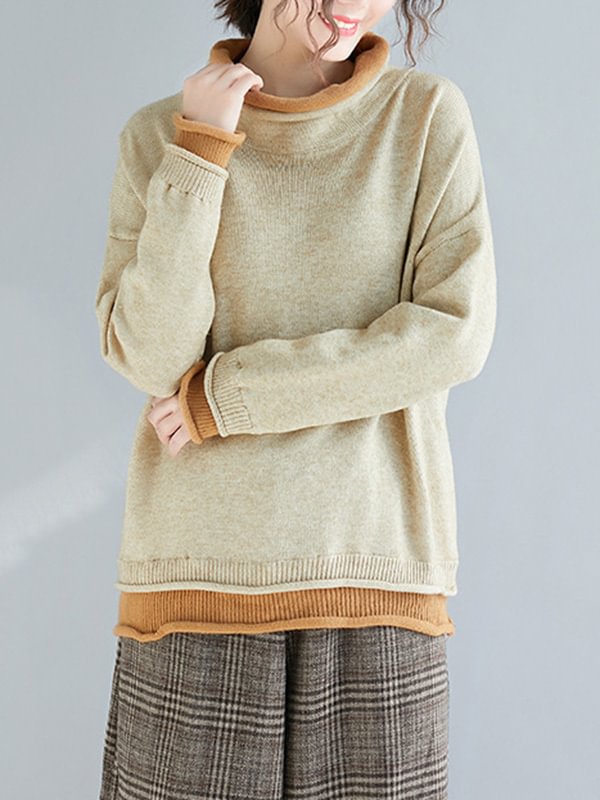 Artistic Retro Round-Neck Batwing Long Sleeves Knitwear Tops