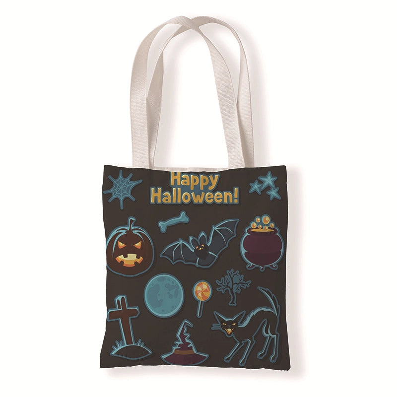 Halloween Women’s Medium Canvas Pumpkin Letter Elegant Streetwear Square Open Canvas Bag