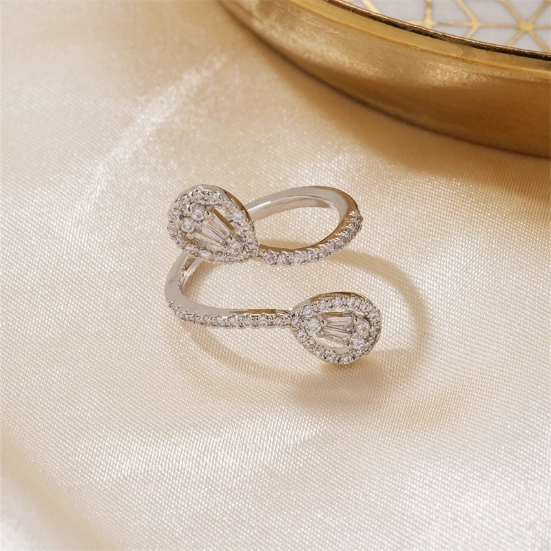 Copper K Gold Plated Cute Sweet Artistic Inlay Butterfly Zircon Open Rings