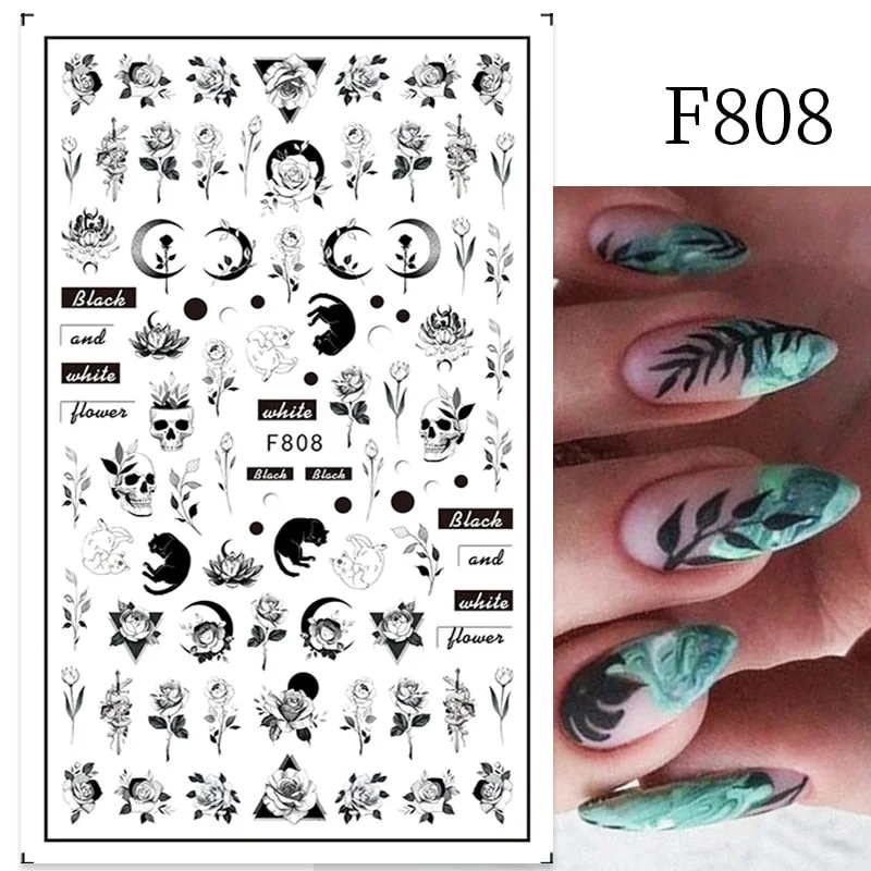 1PC 3D Nail Stickers Flowers Leaves Self-Adhesive Slider Letters Nail Art Decorations Love Heart Decals Manicure Accessories-Nail Inspo