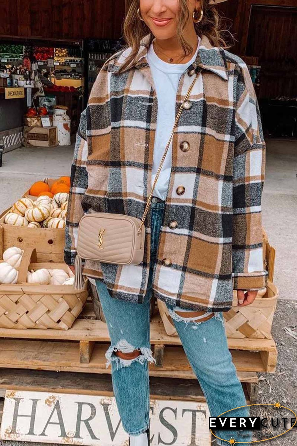 Fashion Big Plaid Coat Woolen Coat Tops(6 Colors)