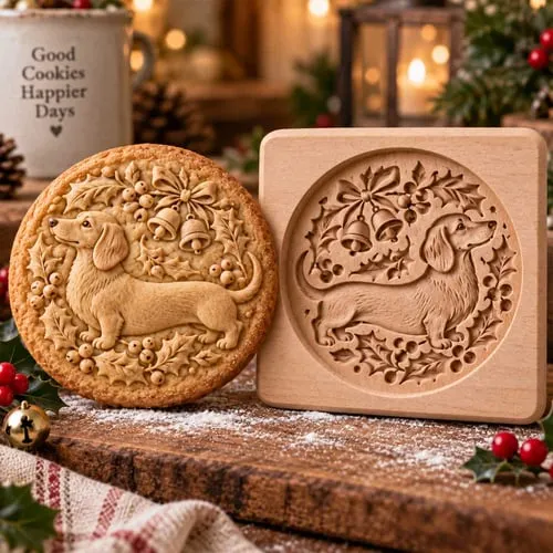 Dachshund design wooden mold with matching cookie