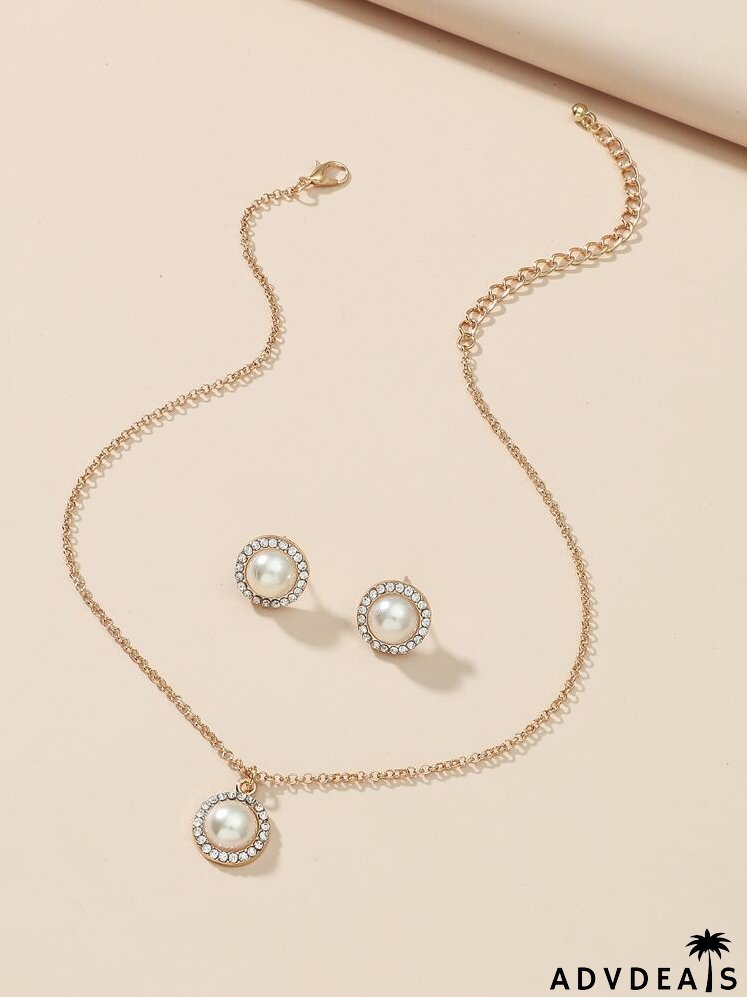 3pcs Rhinestone Decor Jewelry Set