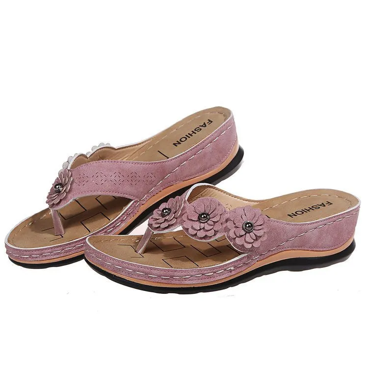 Vintage Floral Casual Wedge Flip-Flops