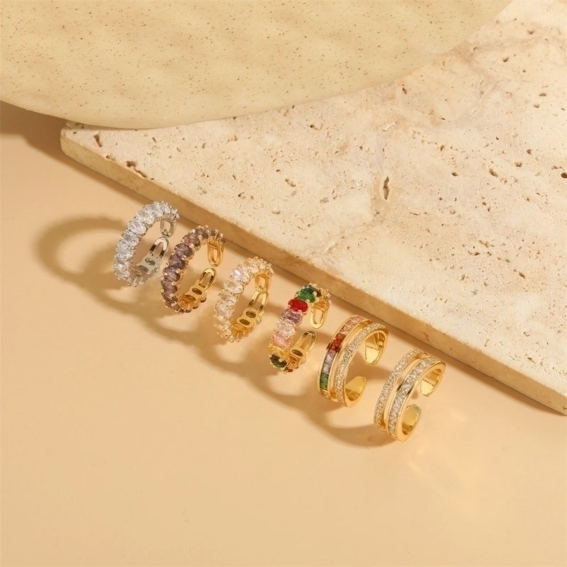Glam Shiny Geometric Copper Plating Inlay Zircon Open Rings