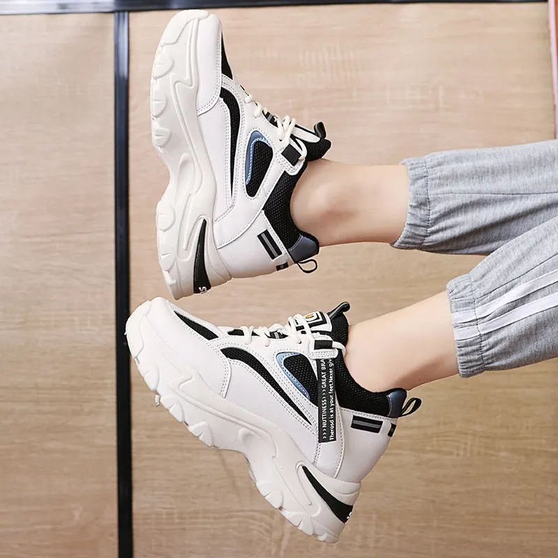 2022 Spring Women Fashion Chunky Sneakers Thick Bottom Platform Casual Shoes Woman Lace Up Breathable Mesh Sport Shoes