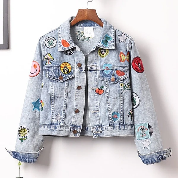 2020 New Large Size Embroidery Epaulet Denim Jacket Coat + Mini Jean Skirt Outfits Fashion Women Suit Office Two Piece Set S-5XL