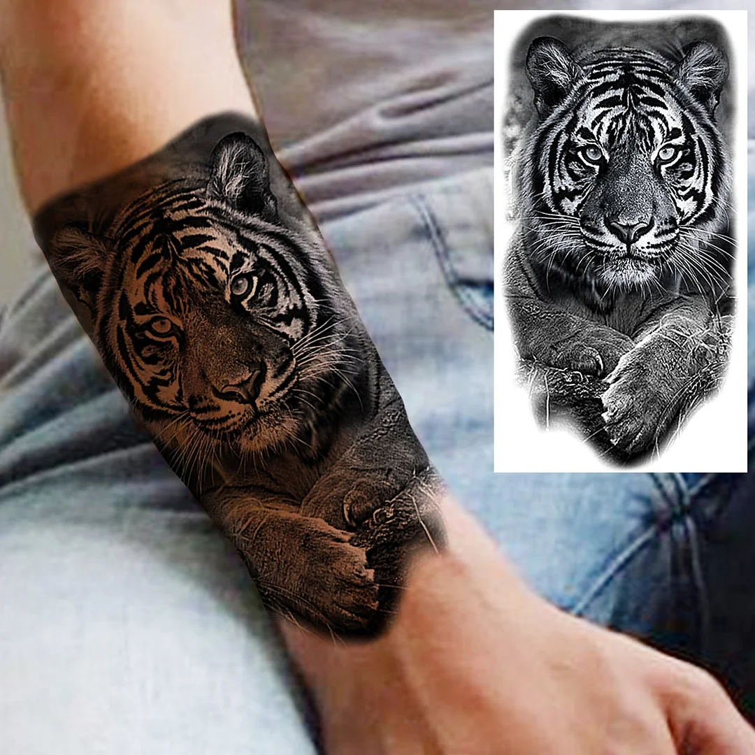 Praying Lion Cross Temporary Tattoos For Men Women Clown Wolf Tiger Flower Compass Fake Tattoo Sticker Forearm Waterproof Tatoos