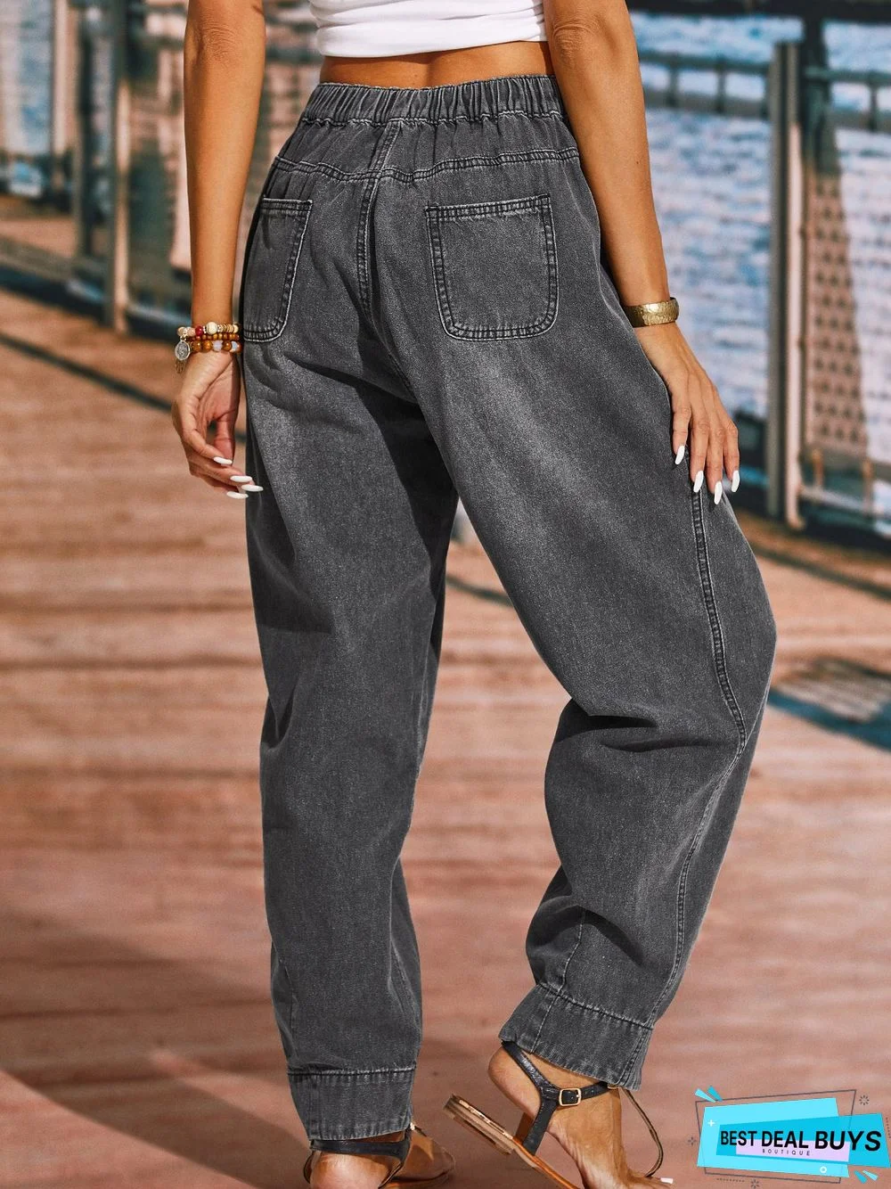 Elastic Waist Harem Jeans Denim Jeans